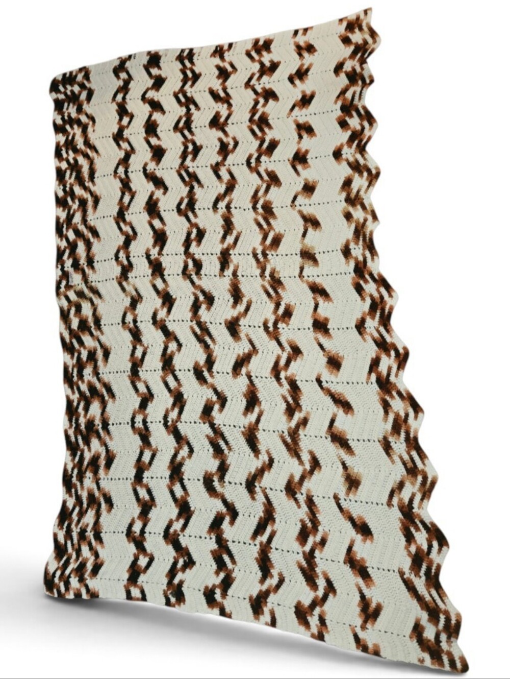 Handmade Crocheted Twin Blanket Large Throw Brown White Natural Colors 72"x46"
